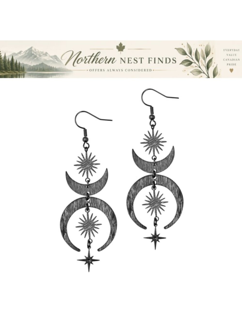 Celestial Sun Moon Star Dangle Earrings Copper Stainless Steel Gothic Boho